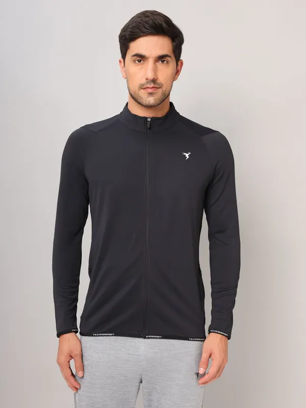 Men Solid Slim Fit Mock Neck Jacket with TECHNO DRY - Image 5