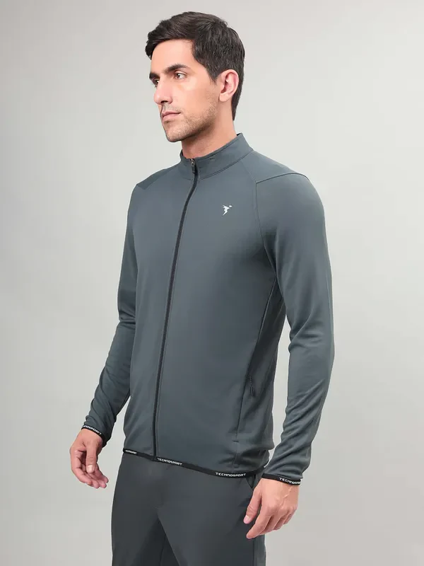 Men Solid Slim Fit Mock Neck Jacket with TECHNO DRY - Image 5