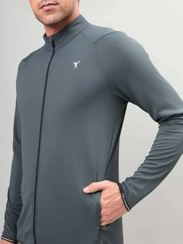 Men Solid Slim Fit Mock Neck Jacket with TECHNO DRY - Image 7