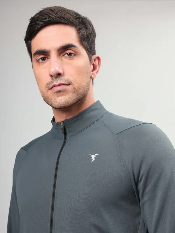 Men Solid Slim Fit Mock Neck Jacket with TECHNO DRY - Image 8