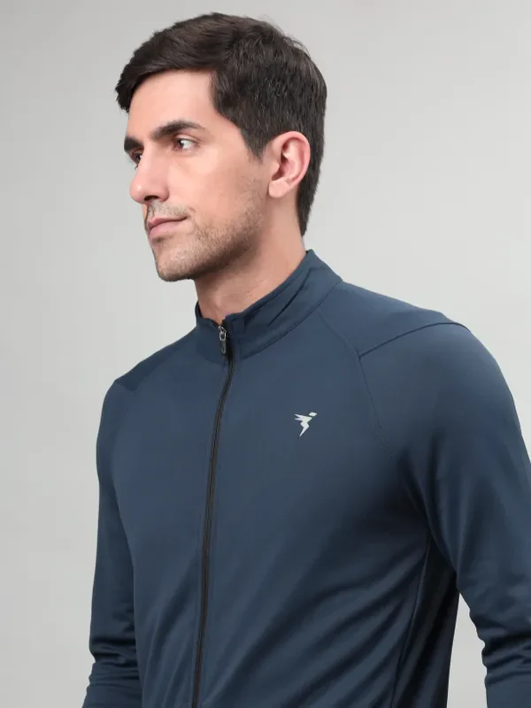 Men Solid Slim Fit Mock Neck Jacket with TECHNO DRY - Image 10