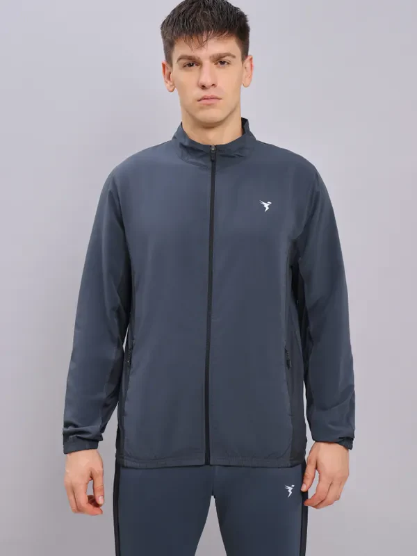 Men Solid Slim Fit Mock Neck Jacket with TECHNOLITE - Image 2