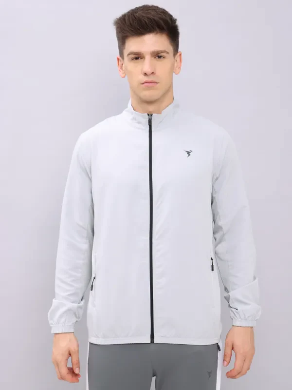 Men Solid Slim Fit Mock Neck Jacket with TECHNOLITE - Image 2