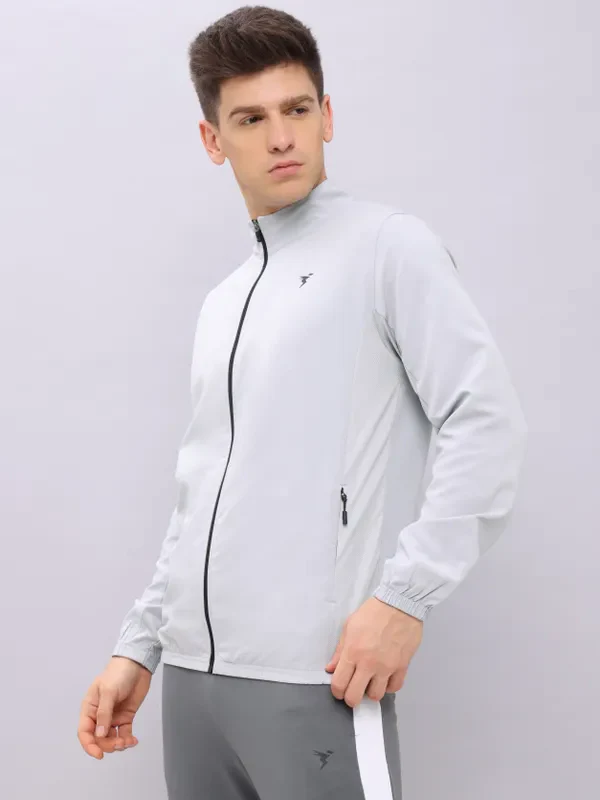 Men Solid Slim Fit Mock Neck Jacket with TECHNOLITE - Image 4