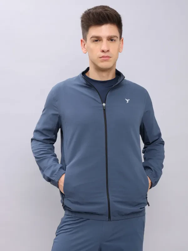 Men Solid Slim Fit Mock Neck Jacket with TECHNOLITE
