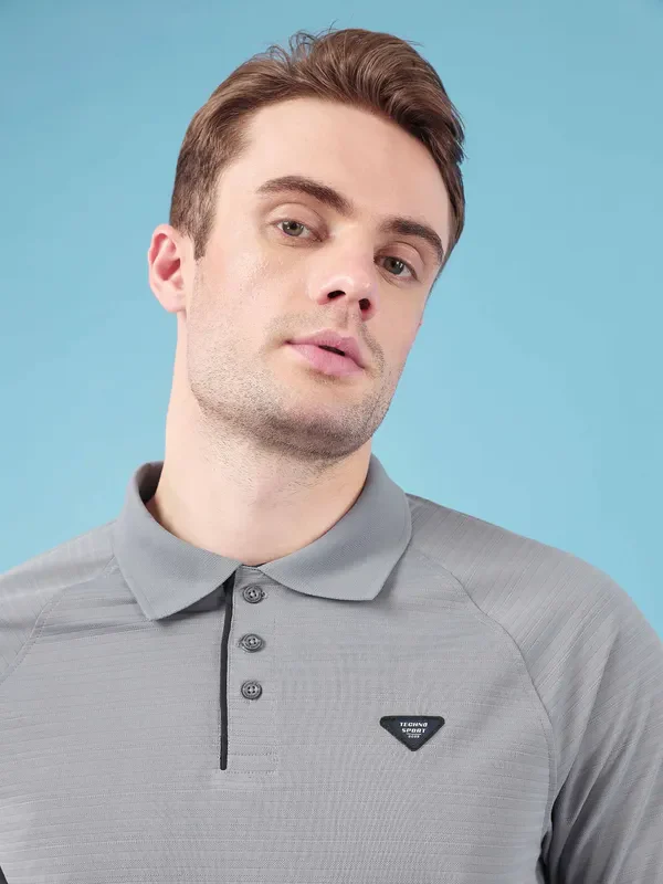 Men Self Design Slim Fit Polo T-shirt with MATPIQ - Image 6