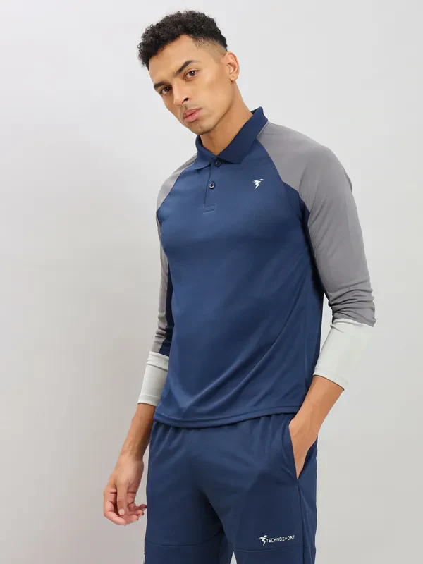 Men Colorblock Slim Fit Polo T-shirt with TECHNO COOL+