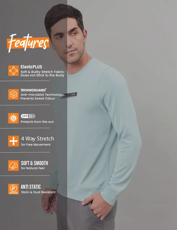 Men Printed Slim Fit Crew Neck Sweatshirt with ELASTO PLUS - Image 4