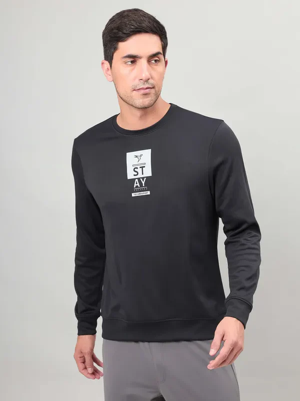 Men Printed Slim Fit Crew Neck Sweatshirt with ELASTO PLUS - Image 4