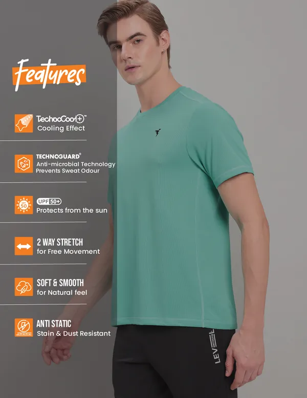Men Solid Slim Fit Crew Neck T-shirt with TECHNO COOL+ - Image 5