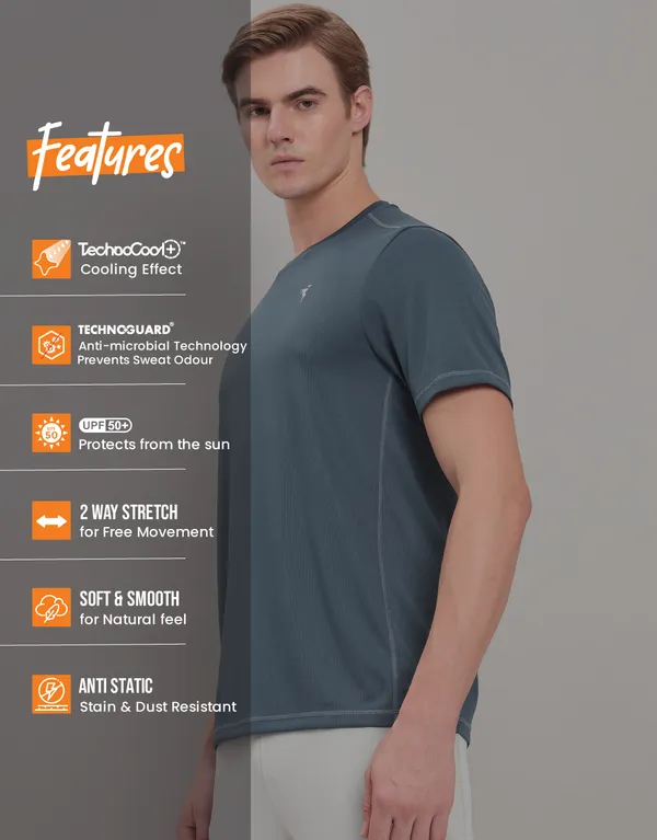 Men Solid Slim Fit Crew Neck T-shirt with TECHNO COOL+ - Image 5