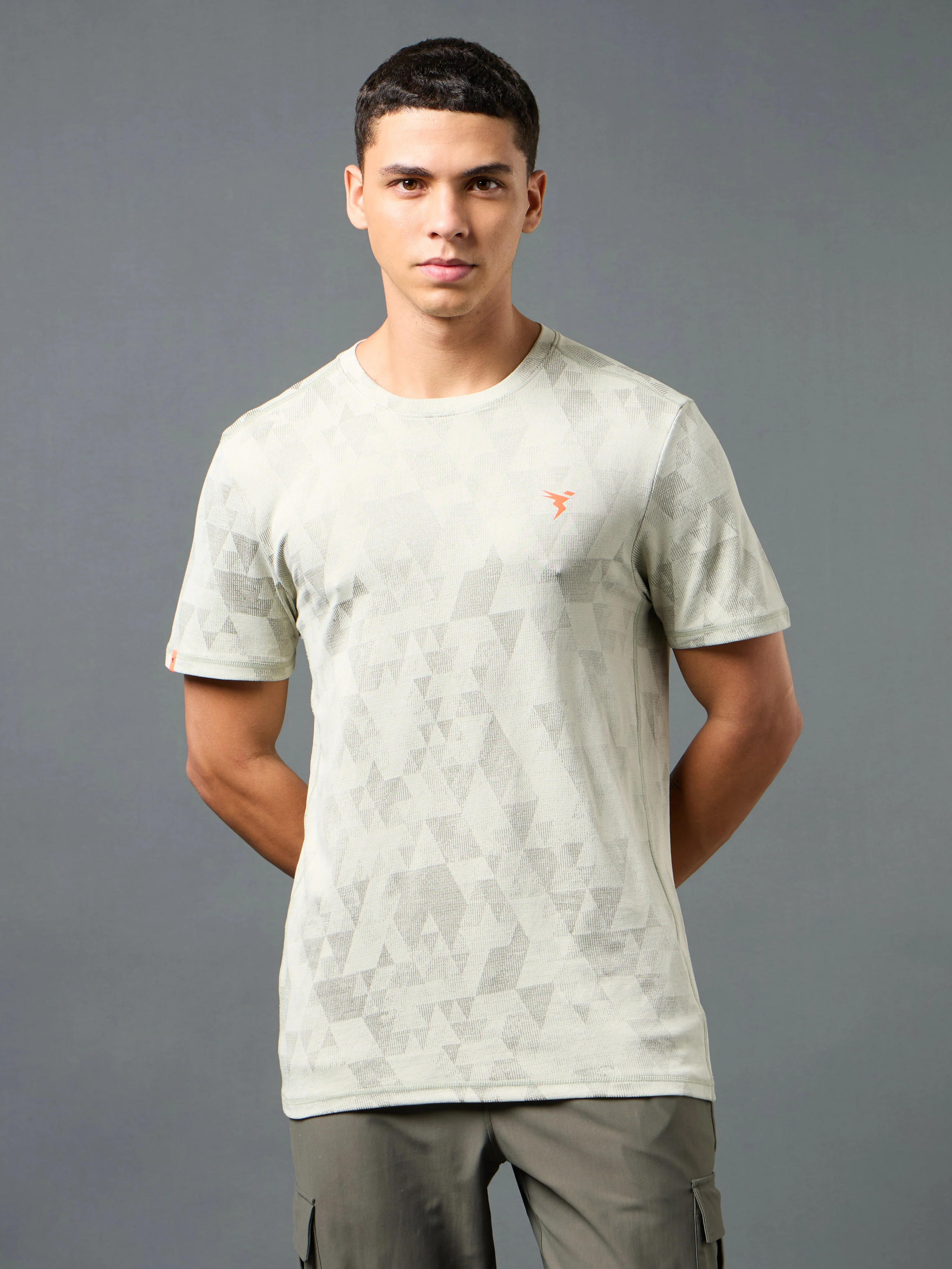 Men Jacquard Slim Fit Crew Neck T-shirt with DOUBLE COOL - Image 2