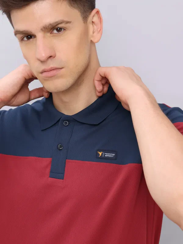 Men Colorblock Slim Fit Polo T-shirt with TECHNO DRY - Image 5