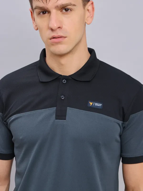 Men Colorblock Slim Fit Polo T-shirt with TECHNO DRY - Image 6