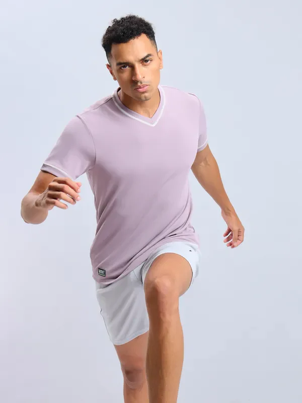 Men Solid Slim Fit V Neck T-shirt with TECHNO COOL+ - Image 4