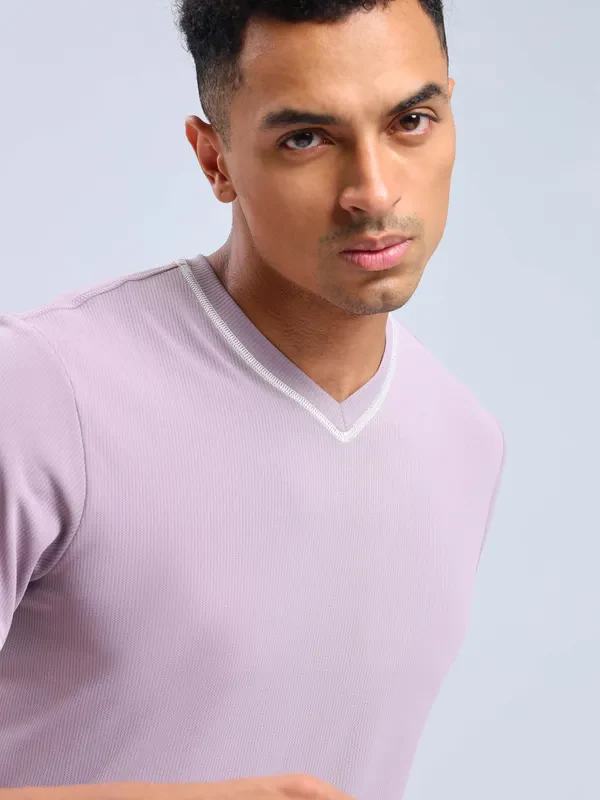 Men Solid Slim Fit V Neck T-shirt with TECHNO COOL+ - Image 7