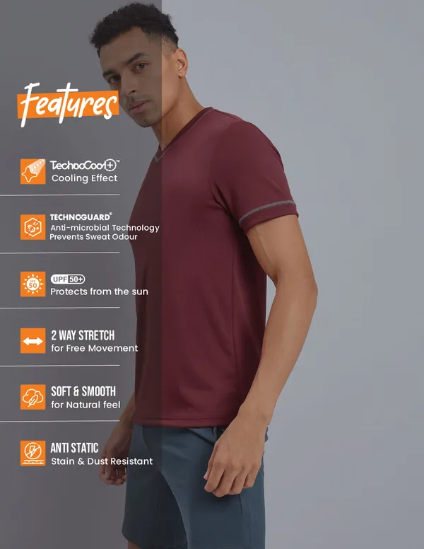 Men Solid Slim Fit V Neck T-shirt with TECHNO COOL+ - Image 6