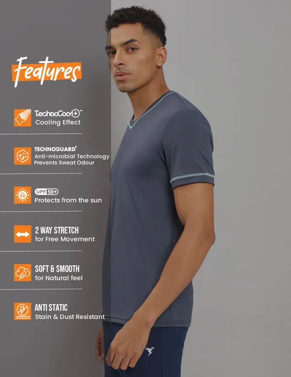 Men Solid Slim Fit V Neck T-shirt with TECHNO COOL+ - Image 7