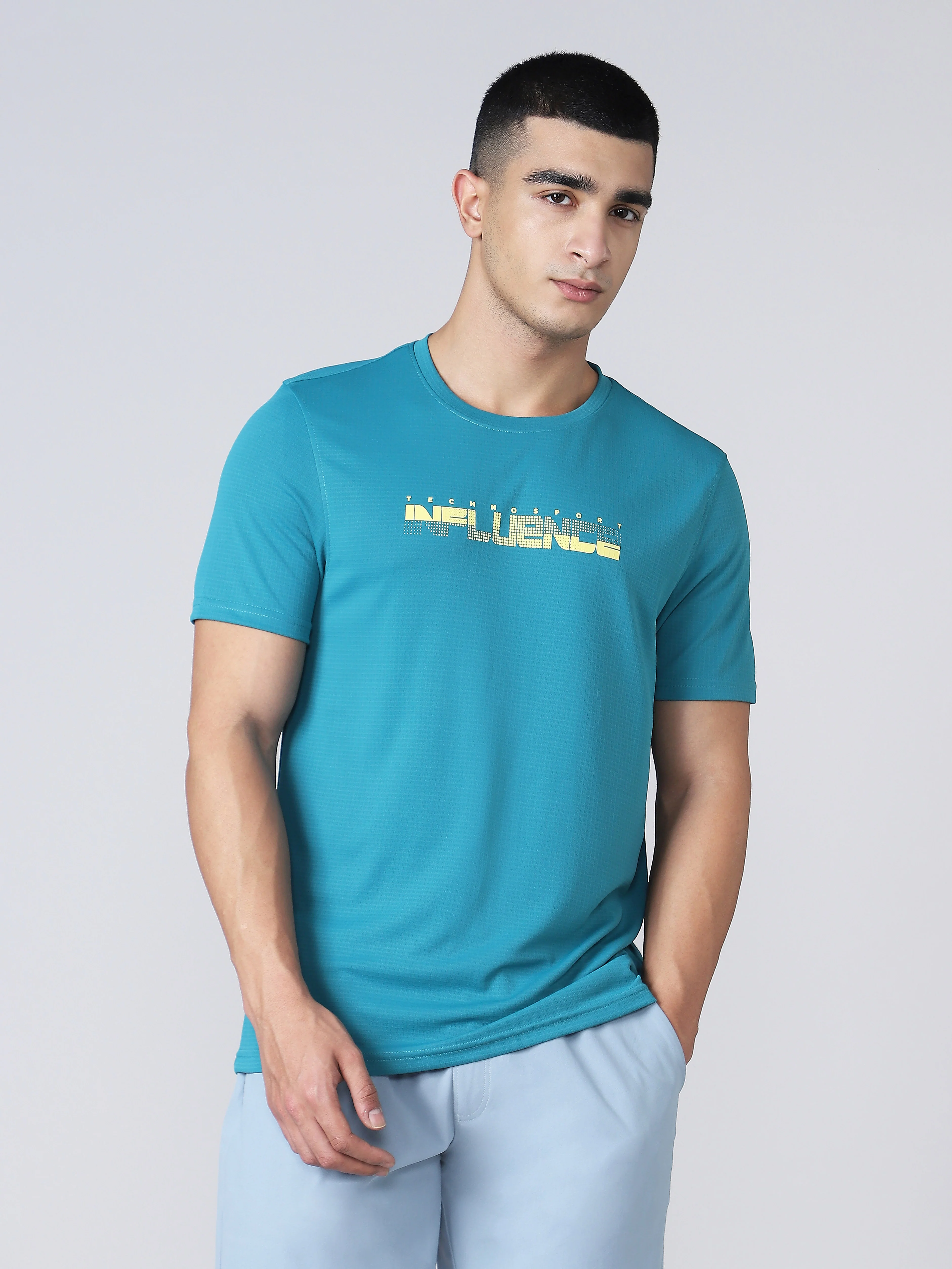 Men Printed Regular Fit Crew Neck T-shirt with TECHNO COOL+