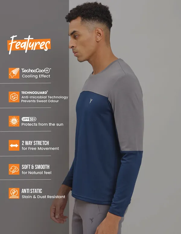 Men Colorblock Slim Fit Crew Neck T-shirt with TECHNO COOL+ - Image 3