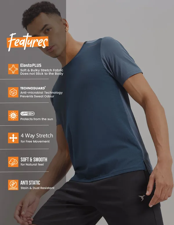 Men Solid Slim Fit Crew Neck T-shirt with ELASTO PLUS - Image 6
