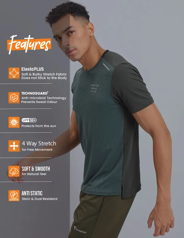 Men Solid Slim Fit Crew Neck T-shirt with ELASTO PLUS - Image 5