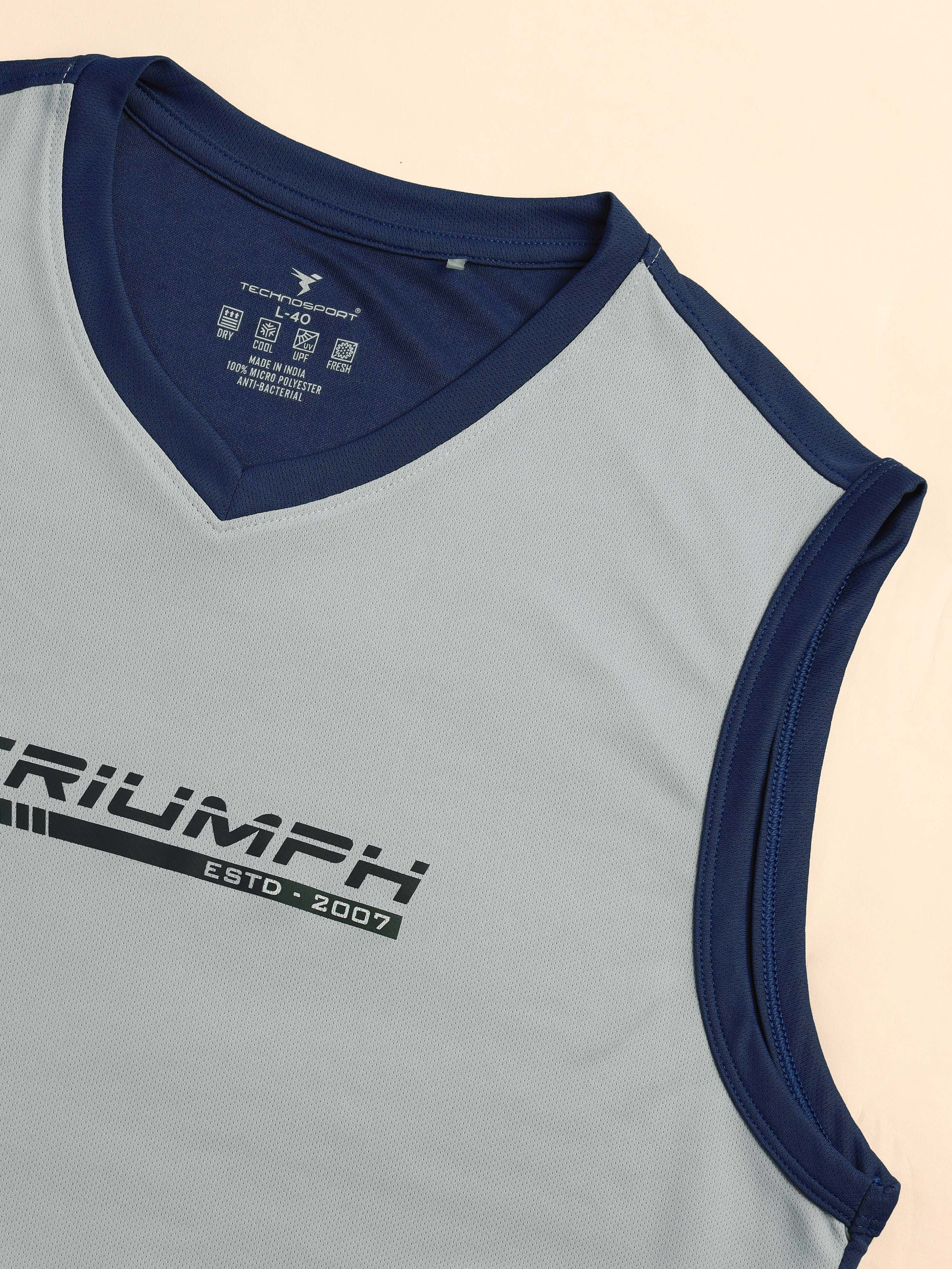 Men Solid Slim Fit V Neck Sleeveless T-shirt with TECHNO COOL + - Image 6