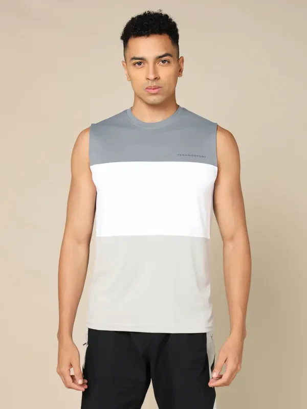 Men Colorblock Slim Fit Crew Neck Innerwear Vest with TECHNO COOL+ - Image 2