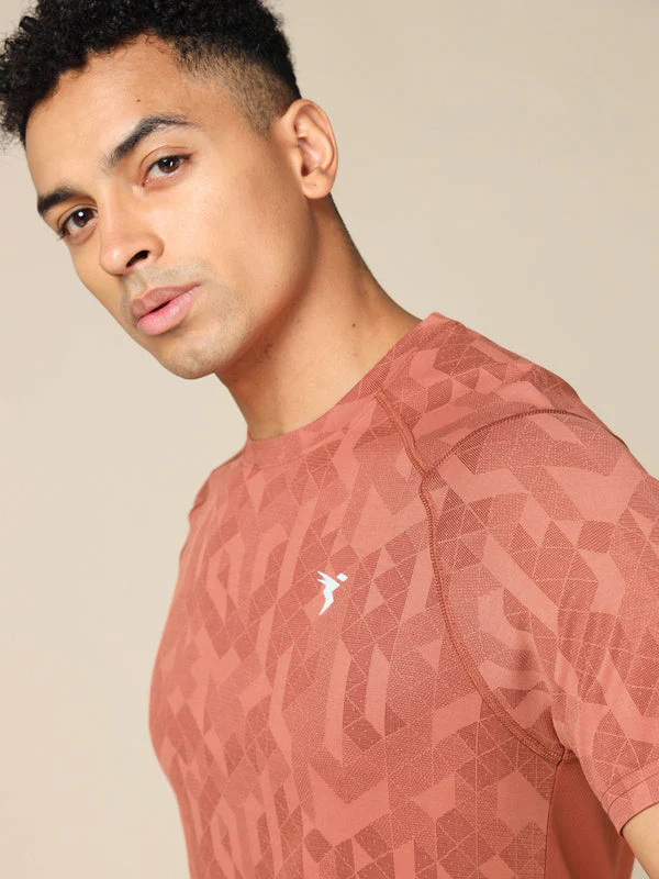 Men Self Design Slim Fit Crew Neck T-shirt with DOUBLE COOL - Image 6