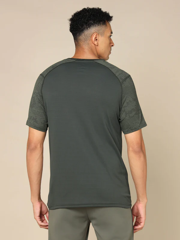 Men Self Design Slim Fit Crew Neck T-shirt with DOUBLE COOL - Image 2