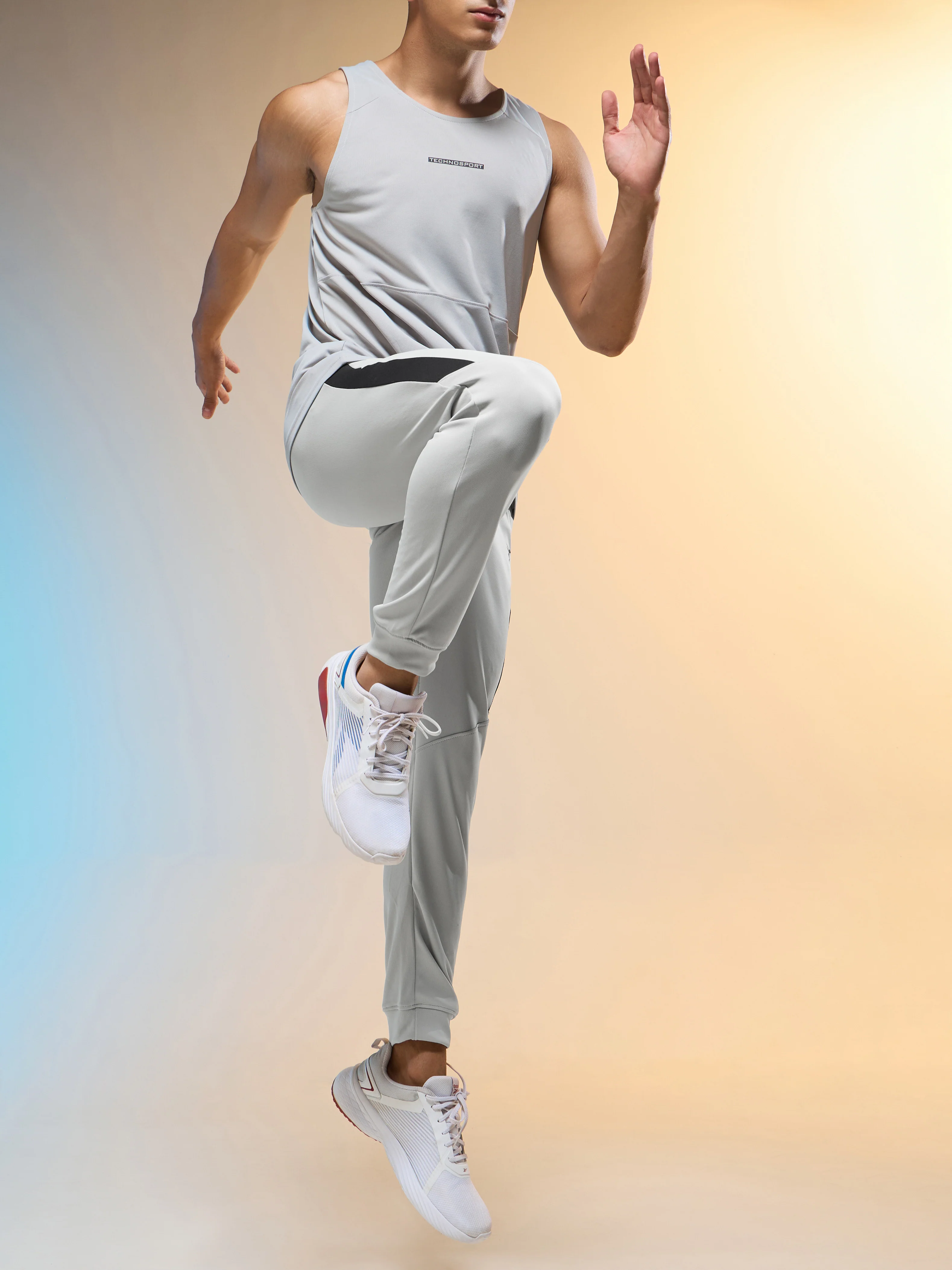 Men Melange Slim Fit Trackpants with TECHNO DRY