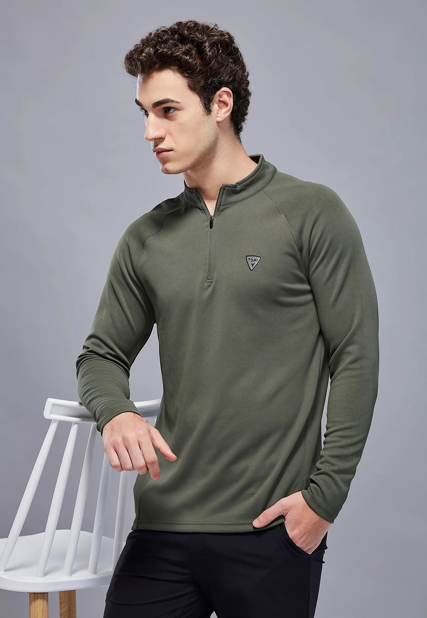 Men Solid Slim Fit Mock Neck Sports Sweatshirt with ELASTO PLUS - Image 2
