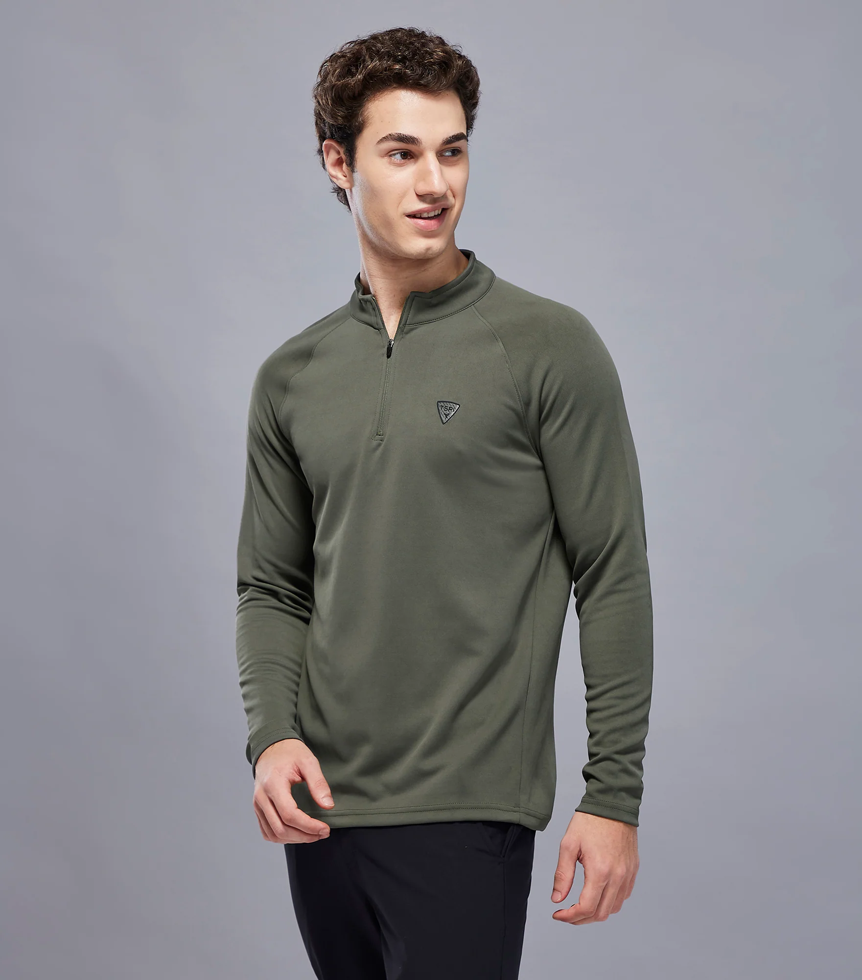 Men Solid Slim Fit Mock Neck Sports Sweatshirt with ELASTO PLUS - Image 4