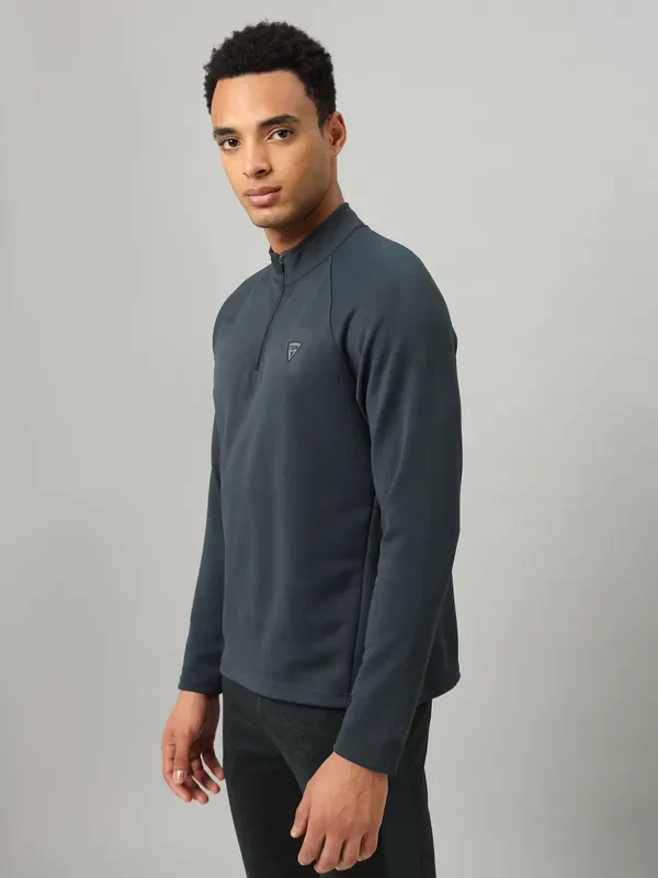 Men Solid Slim Fit Mock Neck Sports Sweatshirt with ELASTO PLUS - Image 4