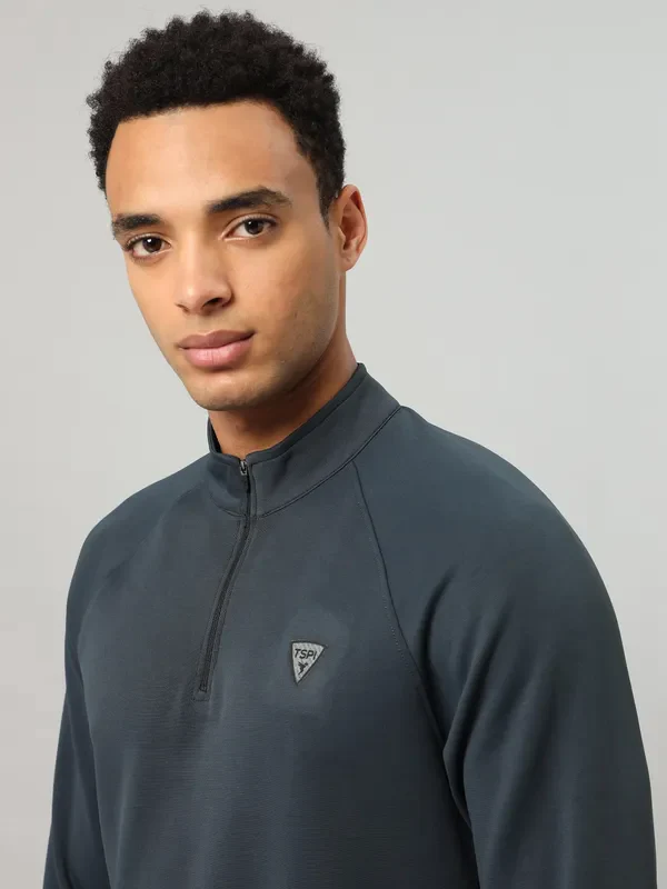 Men Solid Slim Fit Mock Neck Sports Sweatshirt with ELASTO PLUS - Image 6