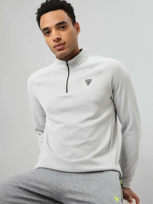 Men Solid Slim Fit Mock Neck Sports Sweatshirt with ELASTO PLUS