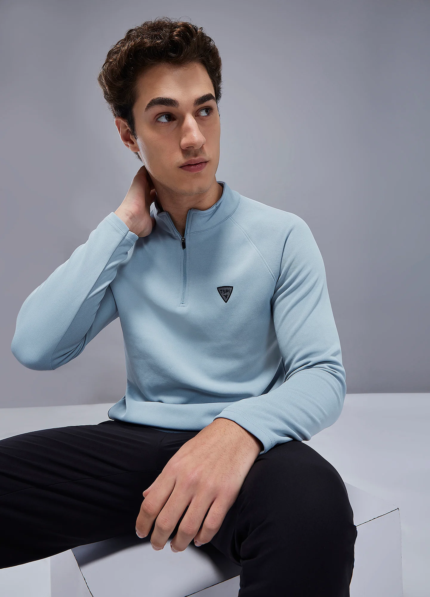 Men Solid Slim Fit Mock Neck Sports Sweatshirt with ELASTO PLUS - Image 2
