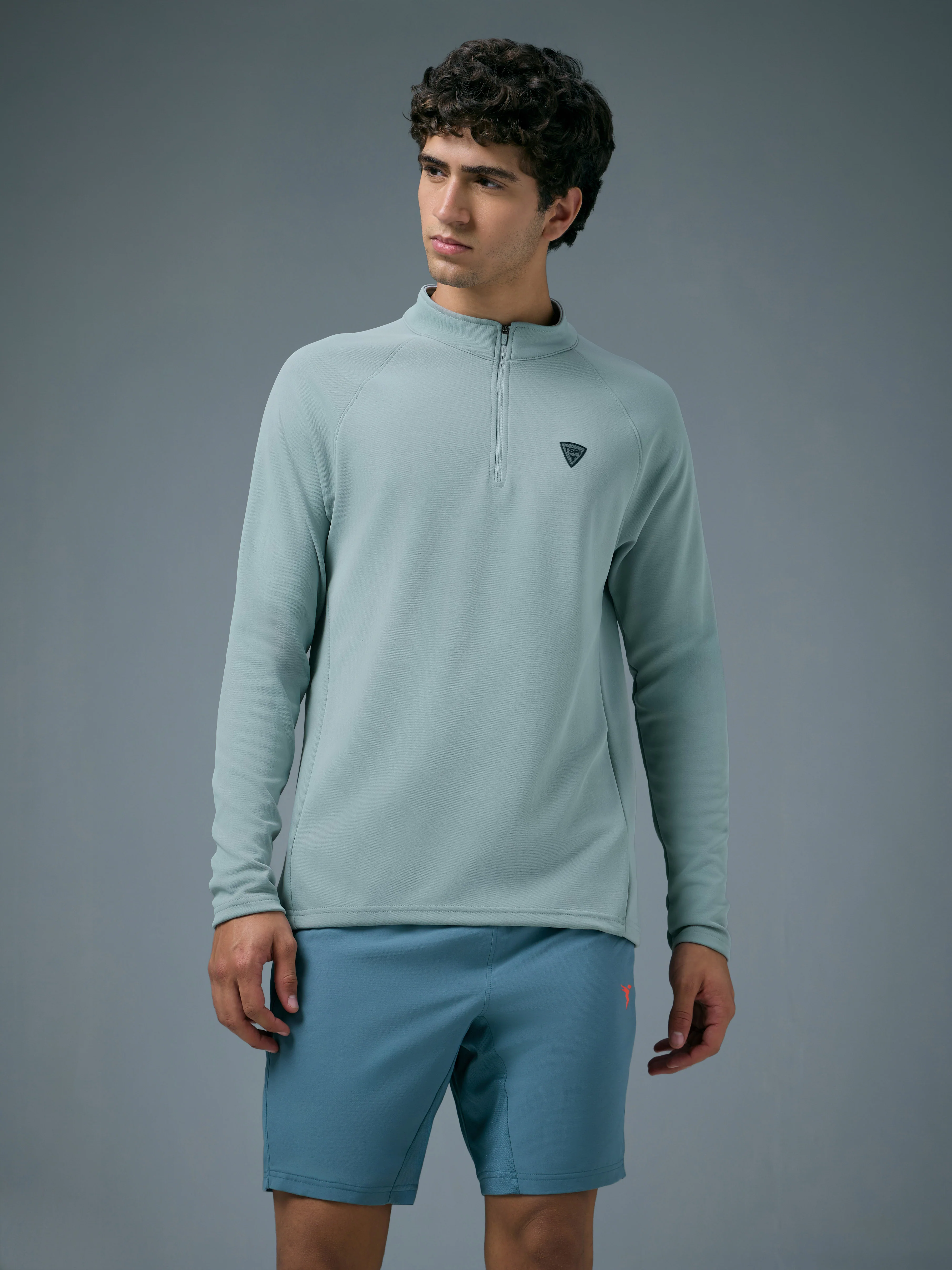 Men Solid Slim Fit Mock Neck Sports Sweatshirt with ELASTO PLUS - Image 2