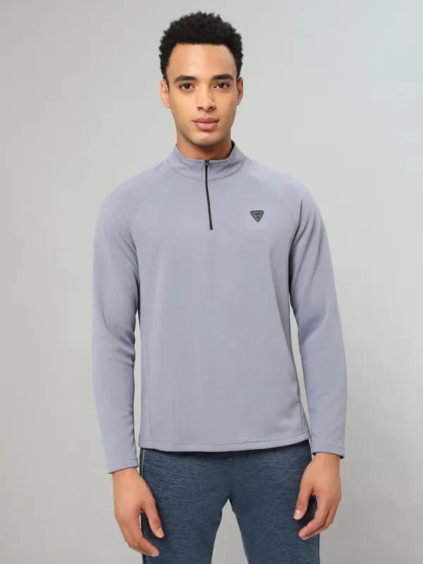 Men Solid Slim Fit Mock Neck Sports Sweatshirt with ELASTO PLUS