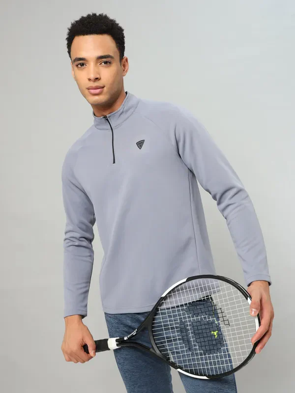 Men Solid Slim Fit Mock Neck Sports Sweatshirt with ELASTO PLUS - Image 6