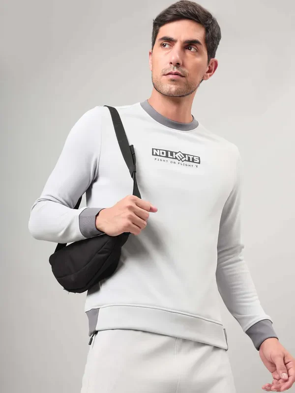 Men Printed Slim Fit Crew Neck Sweatshirt with TECHNO WARM+