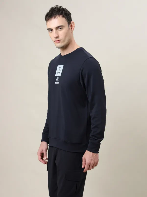 Men Printed Slim Fit Crew Neck Sweatshirt with ELASTO PLUS - Image 3