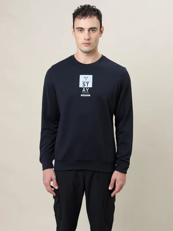 Men Printed Slim Fit Crew Neck Sweatshirt with ELASTO PLUS - Image 4