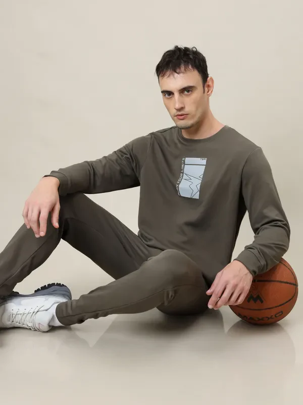 Men Printed Slim Fit Crew Neck Sweatshirt with ELASTO PLUS - Image 4