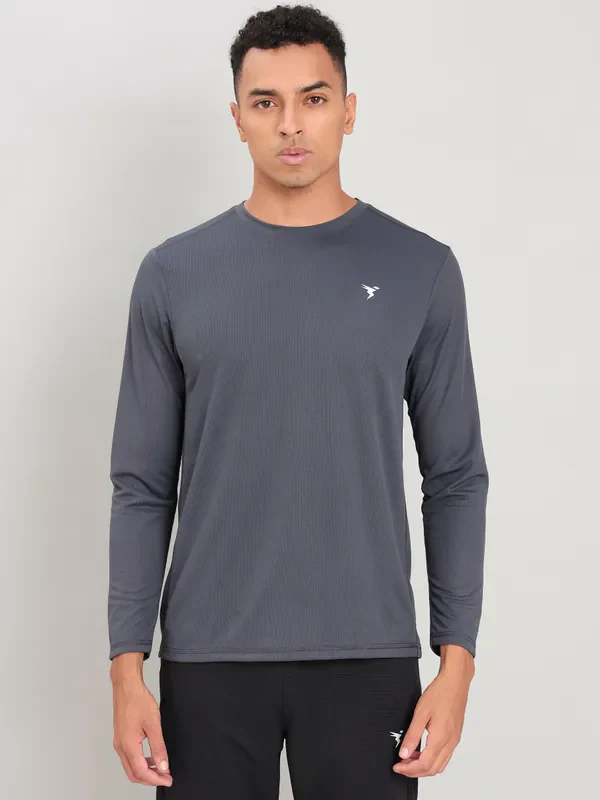 Men Solid Slim Fit Crew Neck T-shirt with TECHNO COOL+ - Image 2