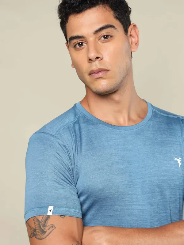 Men Solid Slim Fit Crew Neck T-shirt with DOUBLE COOL - Image 6