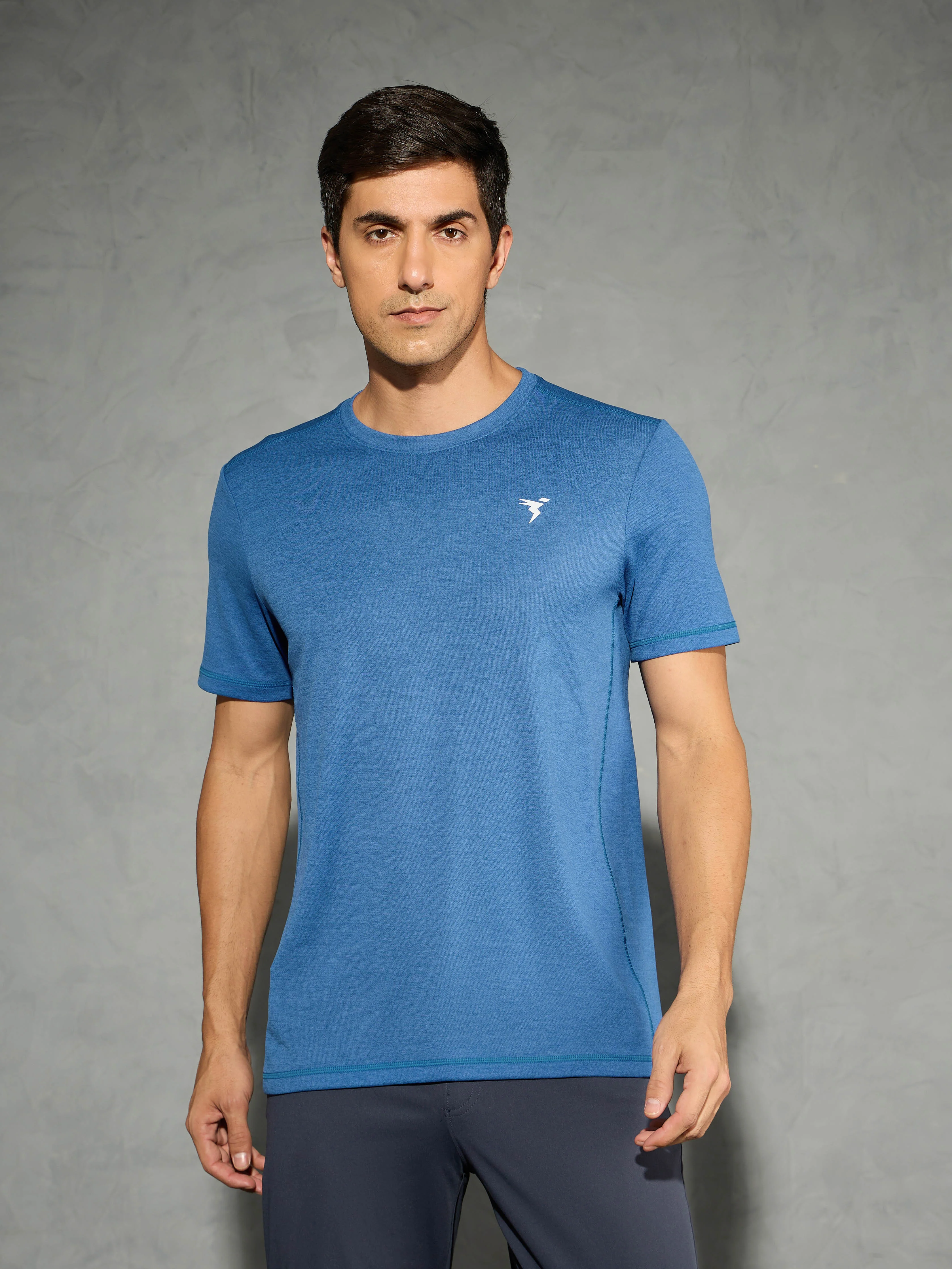 Men Solid Slim Fit Crew Neck T-shirt with DOUBLE COOL - Image 2