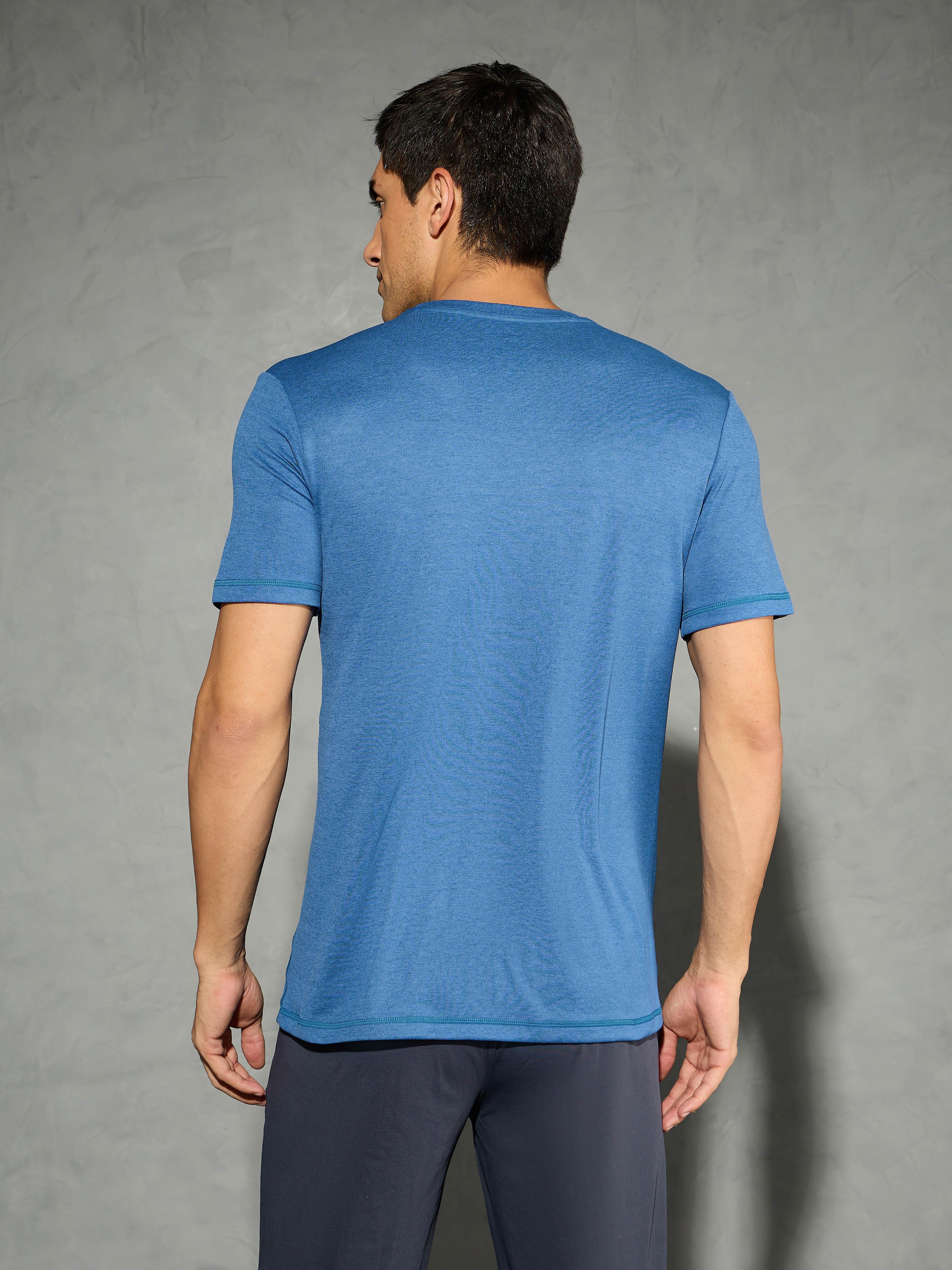 Men Solid Slim Fit Crew Neck T-shirt with DOUBLE COOL - Image 3