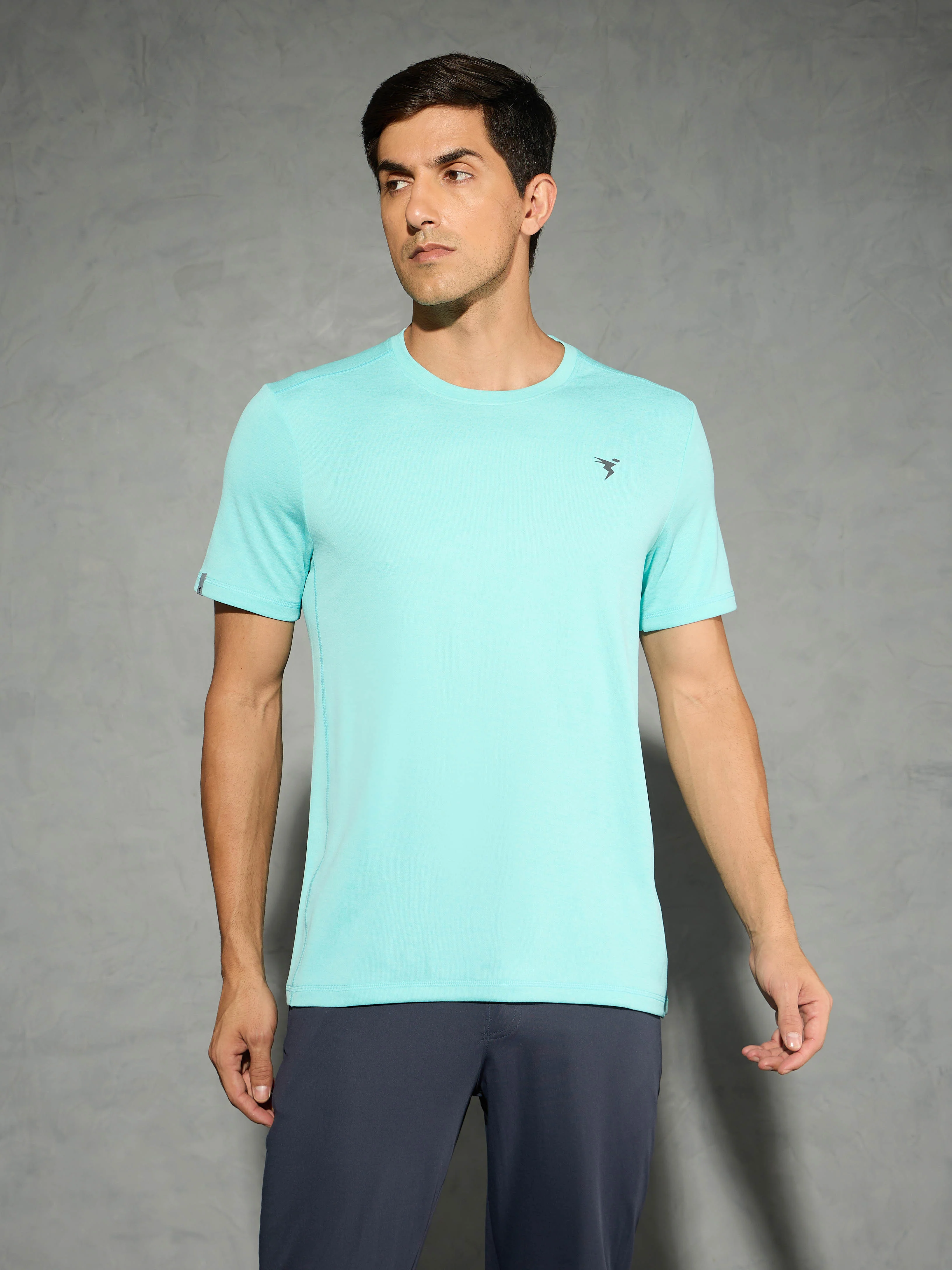 Men Solid Slim Fit Crew Neck T-shirt with DOUBLE COOL - Image 2