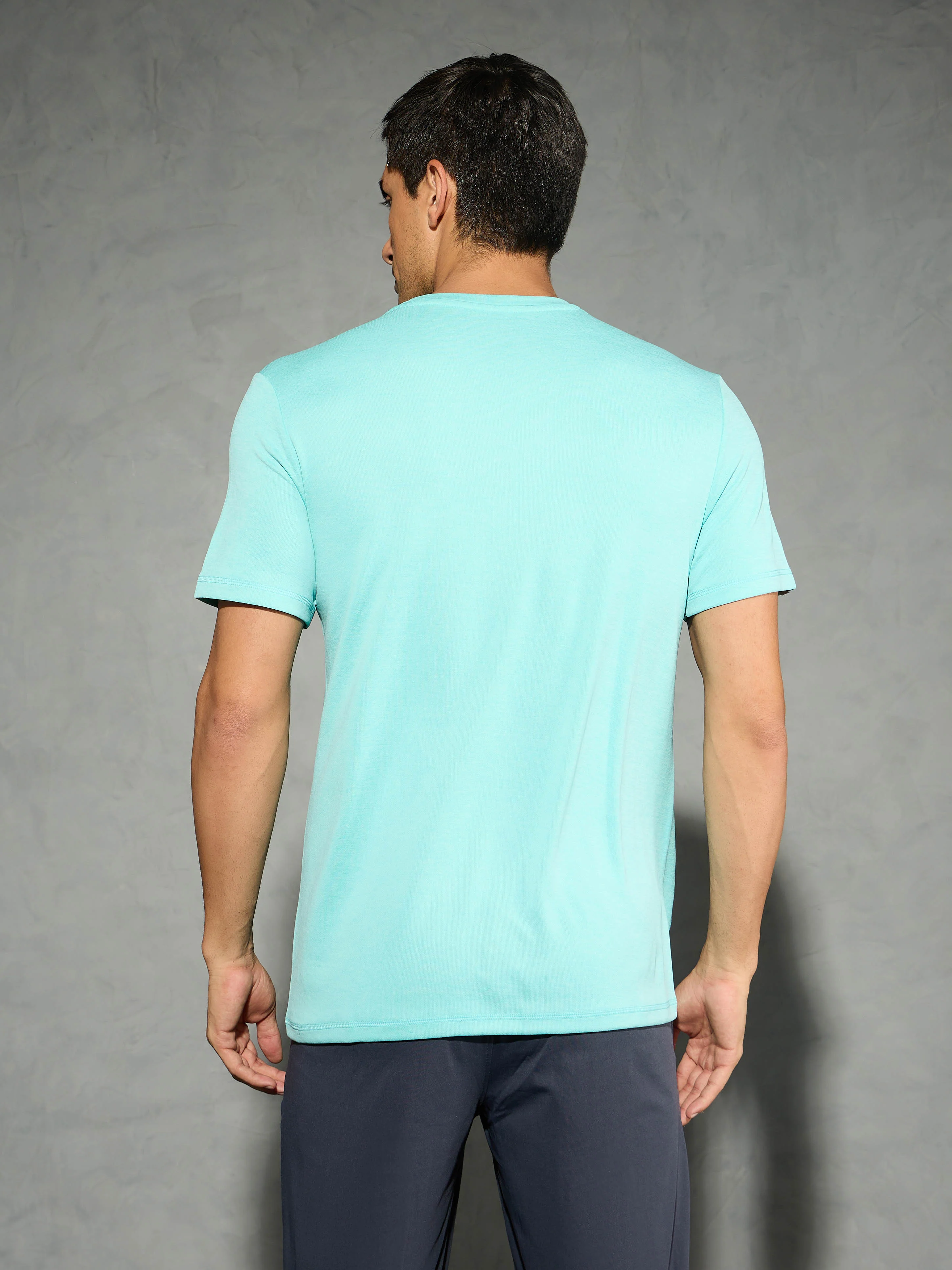 Men Solid Slim Fit Crew Neck T-shirt with DOUBLE COOL - Image 3